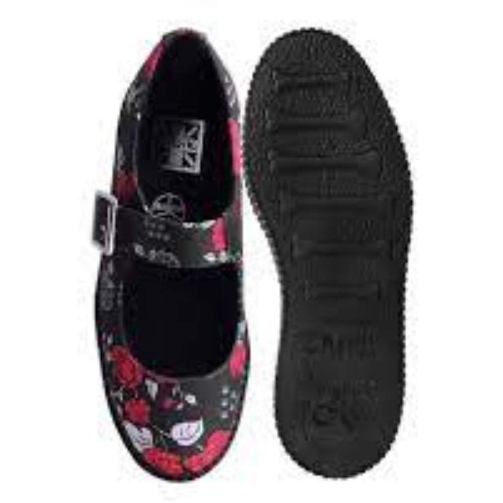 T.U.K. Black & Red Rose Viva Low Mary Jane Size 9